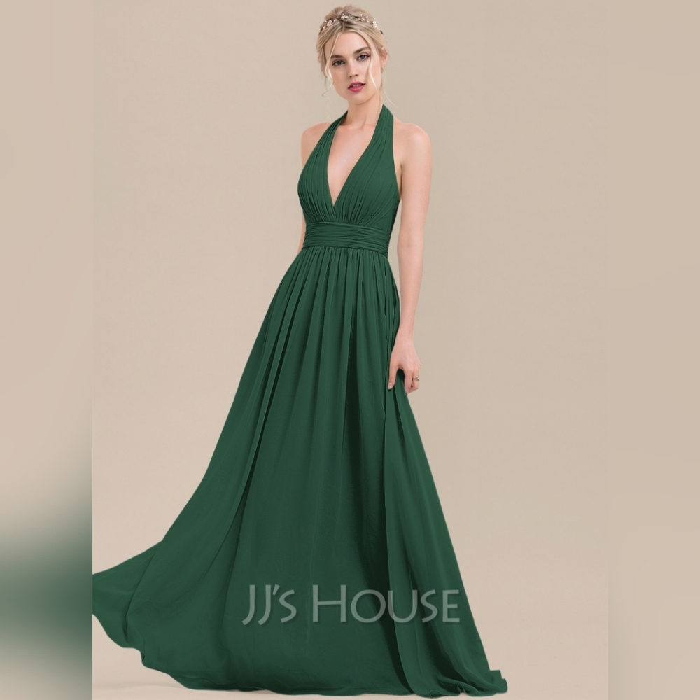 A-Line Halter Floor-Length Chiffon Dress